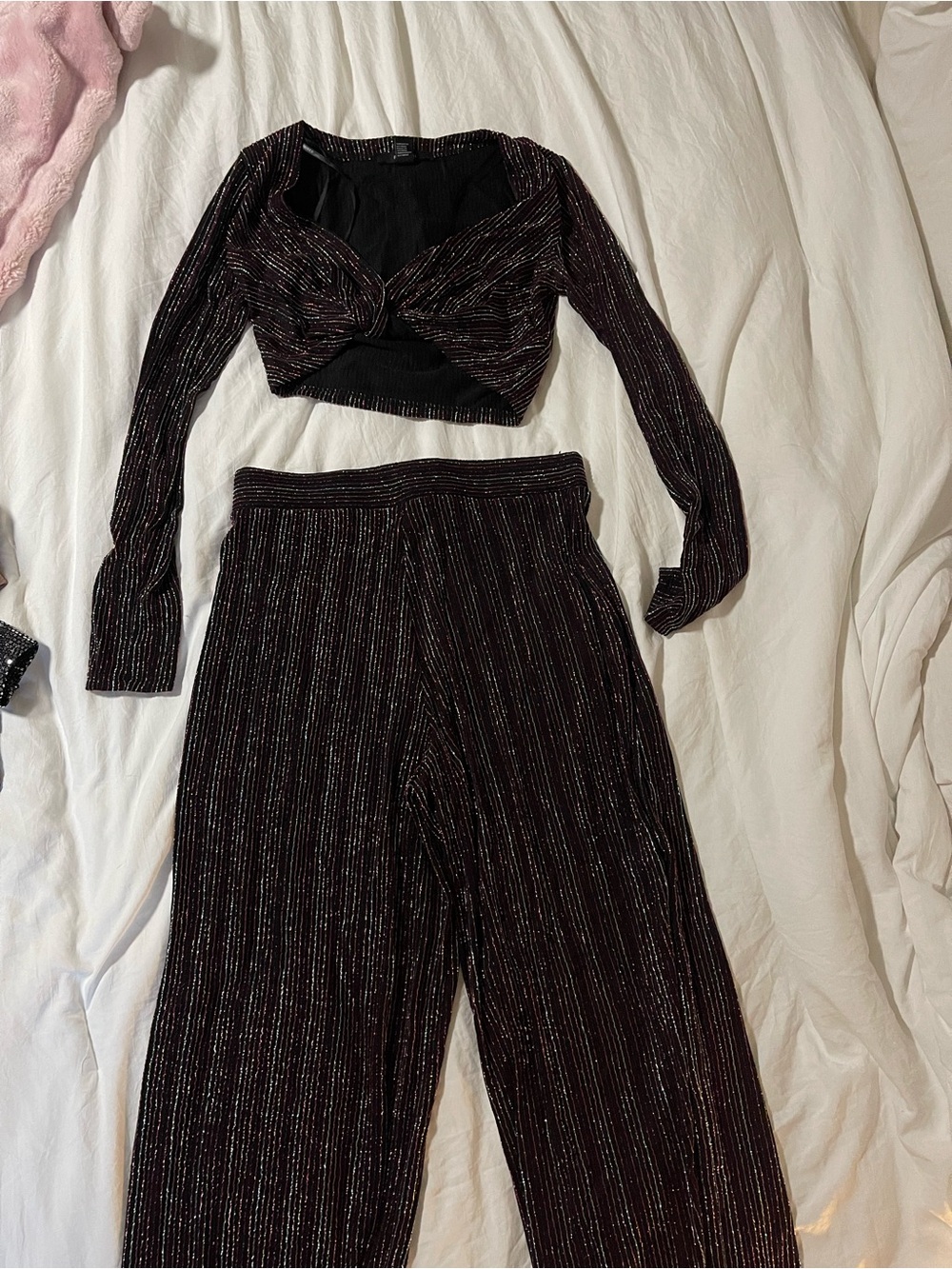 Forever 21 Black Metallic Stripe Wide-Leg Pants